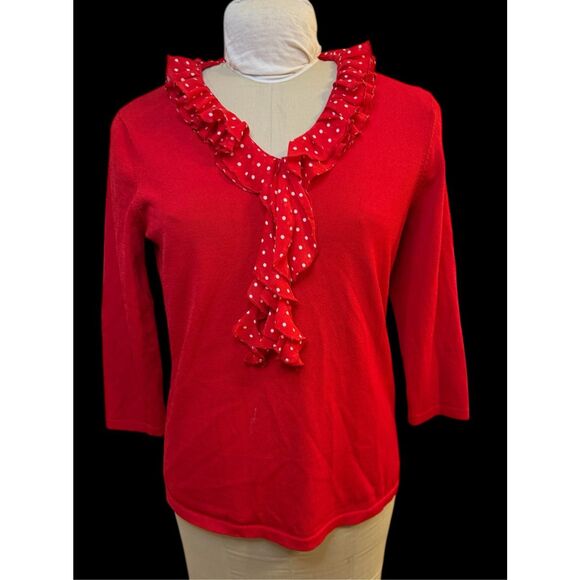 Jones New York Red Knit Top Removable Ruffle Collar Sz. XL 3/4 Sleeves - Picture 2 of 11